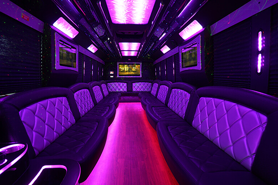 LED lights system inside a party bus